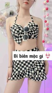 Set bikini đi biển 2 mảnh đẹp đồ tắm đồ bơi chân váy xoè cạp cao kín đáo che bụng B11