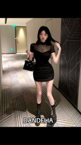 dandelia / DRESS SLIM BELL DR8014 bm / dres polos import terbaru / dress lc karoke / party dress / dress china /dress lc korean style / Impor Bodycon Slim Bell Sleeve Mini Dress Wanita  Elegant