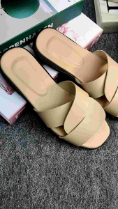 Sandal Selop Silang Wanita Kulit Sintetis Kekinian Terbaru