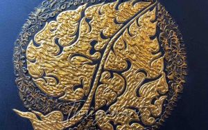 ภาพวาดมงคล ใบโพธิ์พุทธศิลป์ ใบบัวทอง เรียกทรัพย์