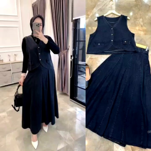 Setelan Rok dan Vest Jeans / Aura Setelan Kekinian Cantik banget