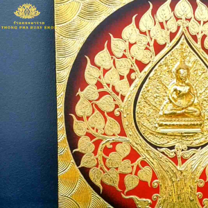 ภาพต้นโพธิ์พระปางสมาธิ พระประจำวันเกิด มี2ขนาด ภาพปิดทองคำเปลว รูปสวย ภาพติดผนังห้องพระ ภาพต้นโพธิ์