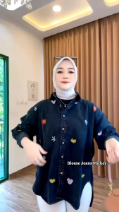 Blouse Jeans Mickey Import Full Bordir