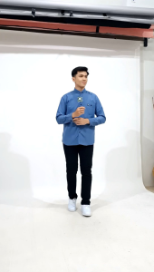 Kemeja Polos Couple Ayah & Anak Lengan Panjang Warna Biru Denim