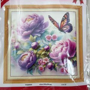 Tranh thêu kín Hoa mẫu đơn hồ điệp VS8900 kích thước 50x 50 cm
