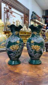 Lọ Hoa Miệng Lượn Lọ Hoa Thờ Cúng Men Xanh Lục Bảo Hàng Đắp Nổi Thủ Công Bát Tràng Sứ Bát Tràng Cao Cấp