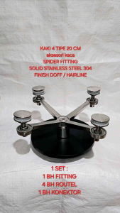 SPIDER FITTING TIPE 20 CM KAKI 4 BRAKET KONEKTOR JEPIT KACA CURTAIN WALL STAINLESS STEEL 304