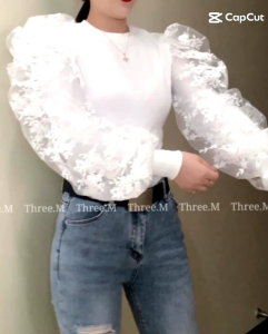 TM 4431 Blouse Lace Puff Lengan Full Lining Import