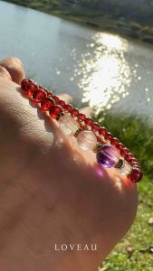 Natural Genuine | Loveau Jewel | HQ Champagne Garnet x Super Seven Bracelet | Melody Stone | Super 7 | Bracelet | Garnet | Champagne Garnet