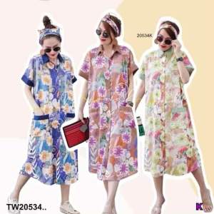 ME20534 dress เดรสคอปกเซิ้ต แขนเบิ้ล งานเรียบง่าย ดูสวย กระดุมยาวทั้งตัว ลายสวยสะดุดตา ด้านหน้ามีกระเป๋า 2 ข้าง ผ้าคัสเกาหลี เนื้อสวยมีนํ้หนักผ้านําเข้า