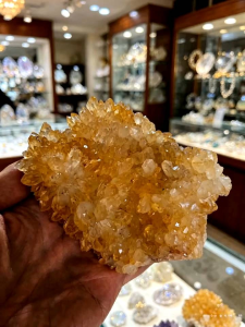Crystal raw Amber quartz cluster crystal geode display piece for home decor
