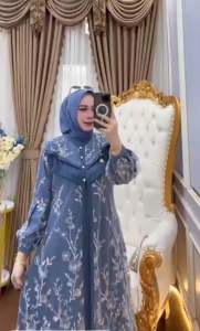 JESLIN DRESS. Bahan Tille Brokat Mix Royal Twish Premium. LD.110cm. PJ.140cm.