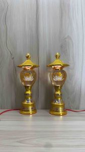 Đèn bàn thờ Phú quý pha lê khắc chữ Phật chân hoa văn-giá bán/1 cặp