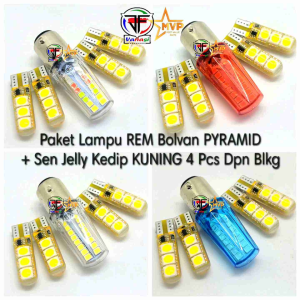 Paket Lampu Stop Rem BOLVAN PYRAMID + Sen Jelly Kedip KUNING 4 pcs Depan Belakang Universal Arus Dc 12 volt Kendaraan Motorcycle