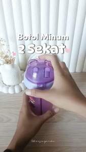BOTOL MINUM ANAK COUPLE 2 SISI KEPALA BERUANG 420ML BPA FREE INCLUDE SEDOTAN DAN STIKER LUCU