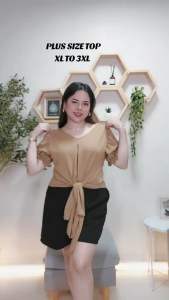 (XL TO 3XL ONE SIZE ONLY) PLUS SIZE TALI TOP CROPPED STYLE RIBBON TOP Crepe Fabric Womenswear Blouse Casual