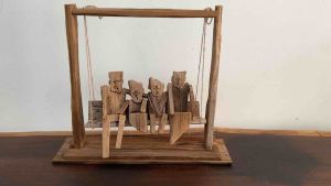ไม้แกะสลัก Family Tree Collection - Four Swing ไม้สัก โมเดล งานศิลปะ 50x14x43cm แต่งบ้าน ตั้งโต๊ะ งานทำมือ Four Swing Handmade Teak wood Sculpture