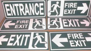 Reflective vinyl w/sintraboard size 14”x6” Fire Exit entrance signs Emergency Exit Signages