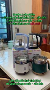 Combo 2 Sp Ấm siêu tốc thuỷ tinh ST16 và nồi lẩu mini 2 tầng