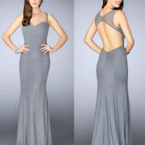 Silver Grey  Beaded Open-Back Long Evening Gown | Sparkling Formal Dress | Size 6 | US Imported