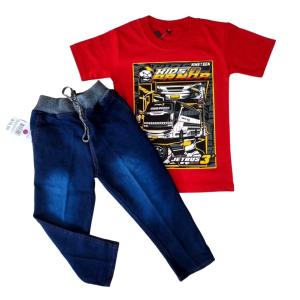 Setelan Anak Laki Cowok 1 - 8 tahun kaos distro bus celana panjang jeans warna navy outfit keren dan ganteng