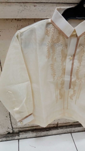 Barong Tagalog longsleeve Kids and adult for Boys - brown pipping and Embroidered Design- Formal Wear
