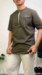 SAJUAK - Koko Bordir Lengan Pendek /Pakaian Pria/Baju Muslim Pria/ Koko Bordir