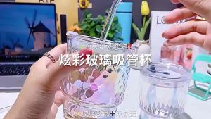 Ly thủy tinh cầu vồng ly thủy tinh đẹp cao cấp Cốc Uống Nước 400ml Kèm Ống Hút