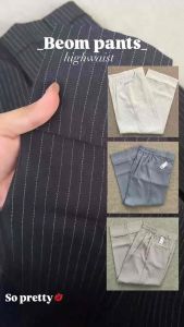 BEOM PANTS WANITA Celana Panjang Garis Elegan Loose Fit High Waist Kekinian