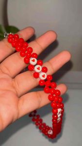 Cintara Love Red White Beads Necklace Kalung Choker Merah Putih Manik Anyam Cinta Hati Heart Kemerdekaan HUT RI Merdeka