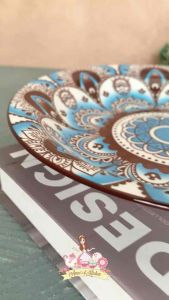 Piring Makan Bijian Keramik Omega 9.25 Motif Bohemian Abstrak Biru Coklat