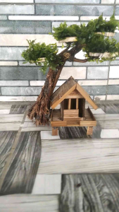 Miniatur bonsai rumah pohon hiasan aquarium sudah pakai mos dan mos sintetis