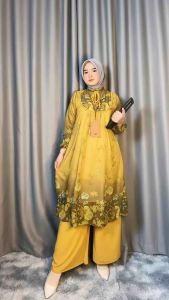Salsabila Set Long Tunik Ceruty Babydoll Full Furing One Set Tunik Motif