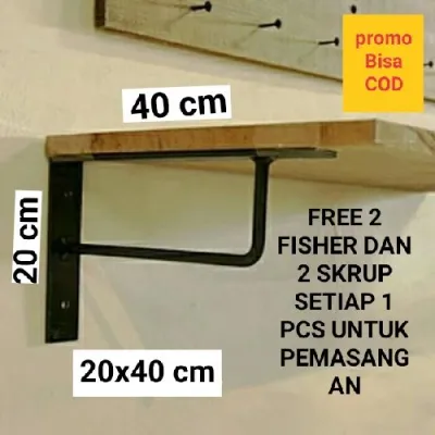 Rak Besi Siku Besi Ambalan Rak dinding rak sepatu Penyangga papan rak dinding gantungan baju rak sudut rak pot bunga harga untuk 1 pcs 20x40cm.