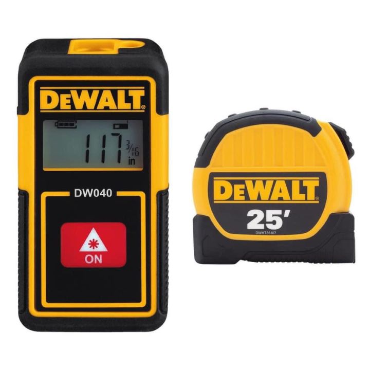 Dewalt 40 ft. Lithium-Ion Rechargeable Pocket Laser Distance Measurer and  25 ft. x 1-1/8 in. Tape Measure