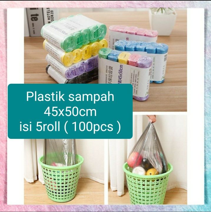 Ha70 1pack 5roll Plastik Sampah Roll Jumbo 45x50cm Isi 100 Lembar Kantong Sampah Gulung Besar 9390