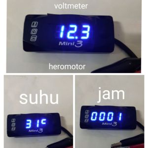 voltmeter suhu jam 3in1 atau ampere aki suhu waktu 3in1