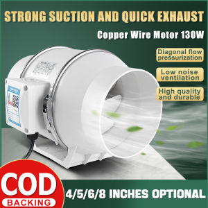 Exhaust Fan 4/5/6/8 inch Diagonal Flow Pressurized Duct Fan Silent Ventilate Exhaust fan Bedroom Living Room Toilet Kitchen Kipas Ekzos