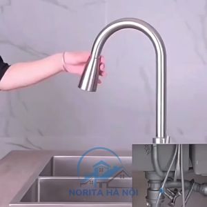 Vòi rửa bát nóng lạnh rút dây Norita xoay 350 độ tiện dụng có tặng kèm bộ 2 dây kết nối