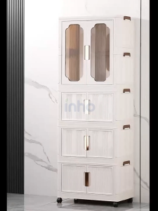 INHO L62-74cm Multipurpose Moveable Stackable Folding 2 Doors Wardrobe Storage Cabinet With Pulley
