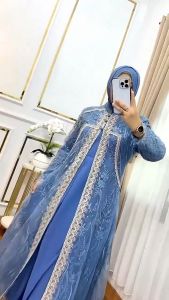 Amora Dress Ceruty + Outer Brukat Gamis Wanita Terbaru 2024 Viral Dress Kondangan Wanita Elegan