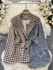 Luxurious European and American Style Womens Denim Jacket with Irregular Splicing Design High-End Fashion Streetwear for Women