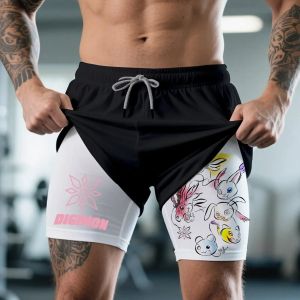 Bandai | Dual-Layer and Breathable Gym Shorts Anime Print Running Shorts Fast-Drying Workout Shorts for Men.