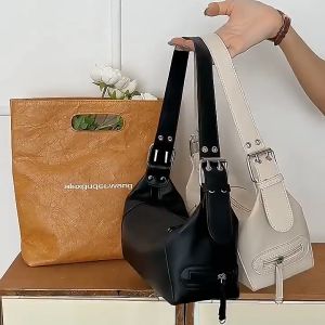 ELACCENT กระเป๋าสะพายผญ PU คุณภาพสูง กระเป๋าถือ กระเป๋าสะพาย ผู้หญิง สไตล์ยุโรปและอเมริกา สไตล์รถจักรยานยนต์ กระเป๋าวินเทจ