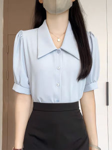 XUSHAN | Professional Collar Chiffon Short Sleeve Summer Commuting Teacher Interview French Puff Blouse