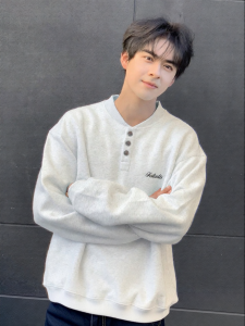 JEENSYIU | Áo Hoodie Cổ Henry Kiểu Mỹ Không Mũ Dày