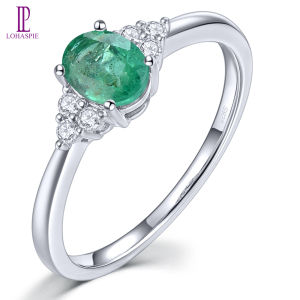 Lohaspie Jewelry Real Solid Sterling Silver 925 Ring Original Natural Emerald Ring 925 Silver Ring With Stone Engagement Ring For Women Emerald Birthstone Ring Silver 925 Jewelry