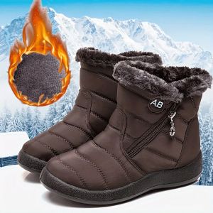 Womens Winter Snow Boots Faux Fur Lined Waterproof Ankle Booties Side Zipper Warm Outdoor Short Boots for Cold Weather