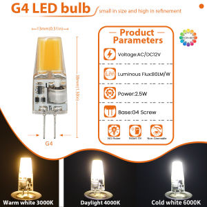 GATETOP | 20PCS G4 LED COB Lamp COB LED BulbAC/DC 12V Lampada 1.2W 2W 3W 3000K 4000K 6000K LED COB Chandelier Lighting Replace Halogen