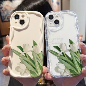 Tulips flowers Compatible for IPhone 15 Plus 11 14 13 12 15 Pro Max XR X XS Max 15 7Plus 8plus Wavy Curved Edge Glossy